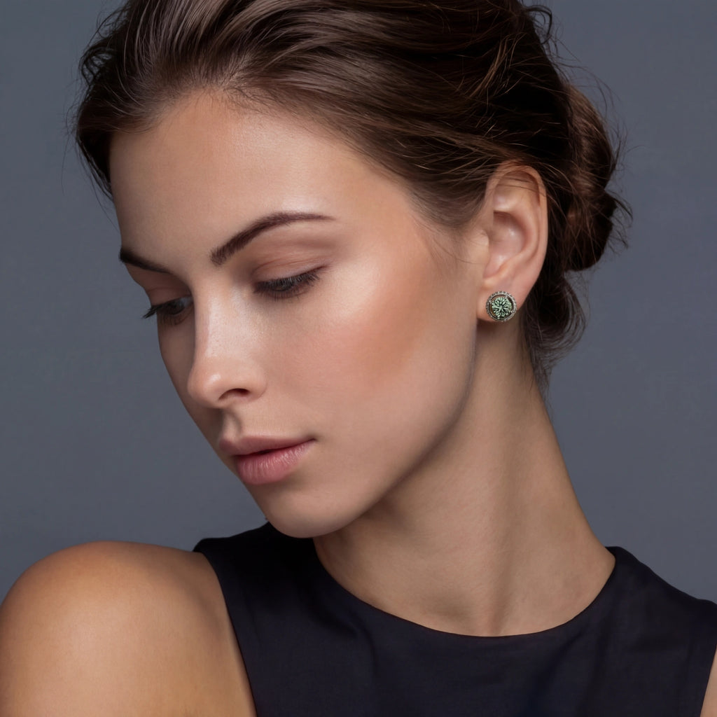 Emerald Spark Halo Studs by ViVi Sotto